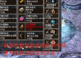 最新传奇私服开服后如何快速升级并获取顶级装备? 最新传奇私服开服后如何快速升级并获取顶级装备?